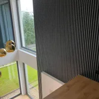 3D decorative slats, wooden strips for walls, ceiling, or partition wall (28x37 mm) (FLAGSTAFF OAK)