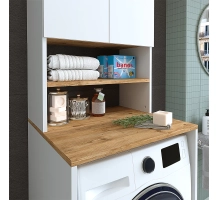 Mobile per lavatrice, bianco + rovere, MONICA, 65 x 181 x 60 cm
