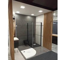 Pareti divisorie in legno realizzate con lamelle decorative (rovere wotan)