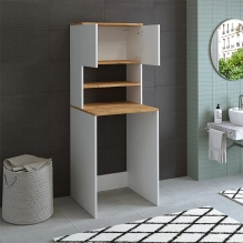 Mobile per lavatrice, bianco + rovere, MONICA, 65 x 181 x 60 cm