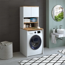 Mobile per lavatrice, bianco + rovere, MONICA, 65 x 181 x 60 cm