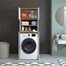Mobile per lavatrice, bianco + rovere, MONICA, 65 x 181 x 60 cm