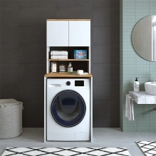 Mobile per lavatrice, bianco + rovere, MONICA, 65 x 181 x 60 cm
