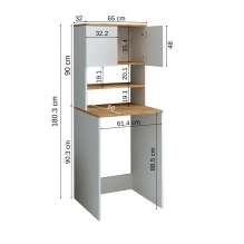 Mobile per lavatrice, bianco + rovere, MONICA, 65 x 181 x 60 cm