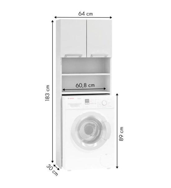 Mobile per lavatrice, bianco, 183x64x30cm