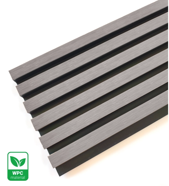 Pannello di facciata WPC TWIX SLIM, GRIGIO con fughe nere, 6 doghe sottili (0,64 m²)